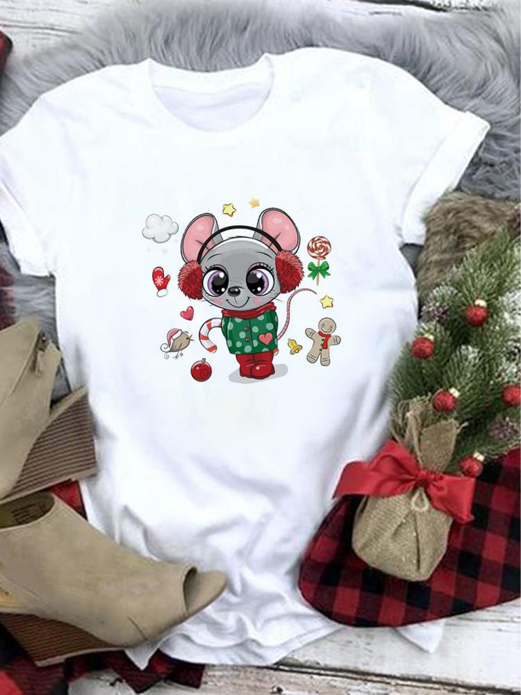 Lovely Merry Christmas Funny Trend T Shirt Women Short-Sleeved Print Tee Shirt Female Trend Clothing Women Casual Graphic Tee