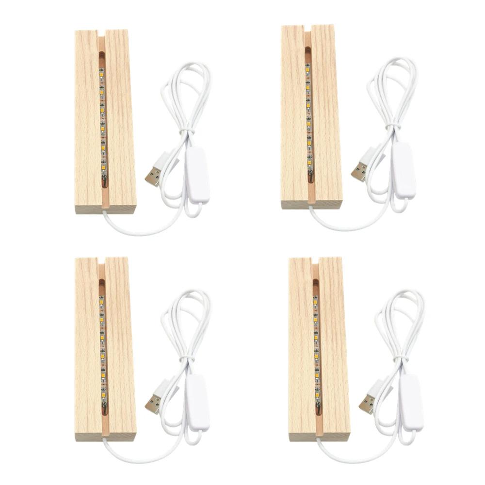 Rectangle Solid Beech Wooden LED Base for Resin Lamp Acrylic Glass Plate Stand Wood Light Display Base DIY USB Night Light Base