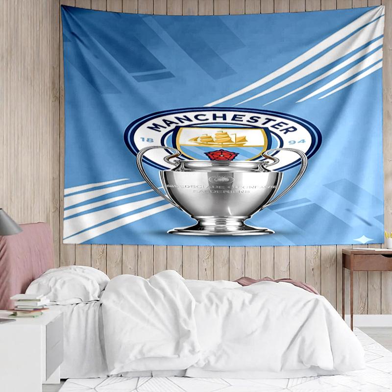 Manchester City Football Club Tapestry for Bedroom Aesthetic Classroom Tapestries Wall Hanging for Living Room Dorm Office,Ideal Creative Gift