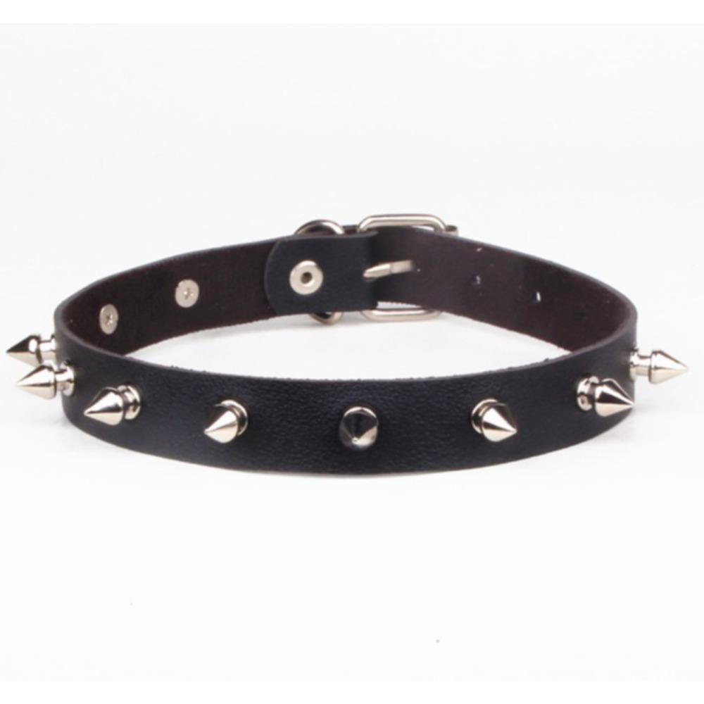 Black PU Leather Choker Necklace for Women Men Cool Punk Gothic Spike Biker Choker PU Leather Collar Studded Rock Necklace D