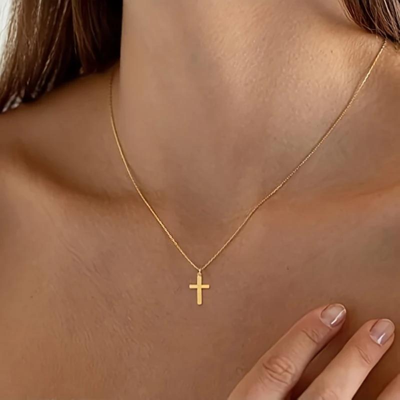 Europe And The United States Fashion Glossy Cross Pendant Necklace Men And Women Personalized Simple Design Accessories Gift