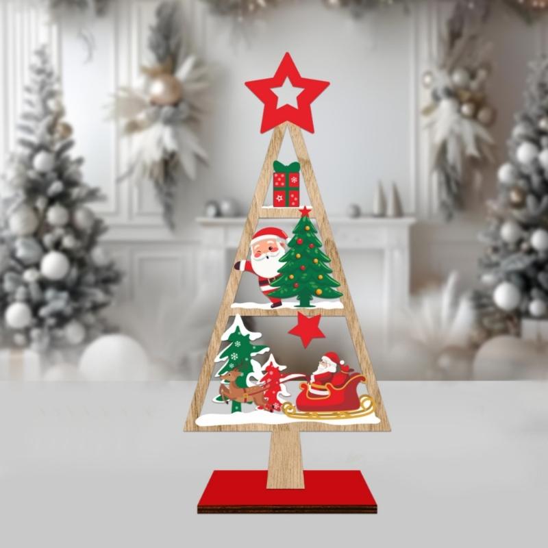 Natural Wood Festival Tree Sculpture Holiday Centerpiece Handmade Desktop Decoration For Christmas Gatherings And Gifts