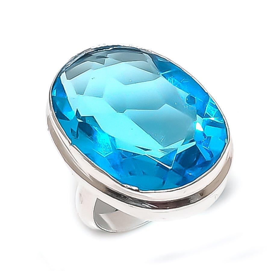 Swiss Blue Topaz Gemstone Handmade 925 Sterling Silver Ring Size 5.5 V6m97