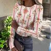 Women's Slim Fit Long Sleeve Base Layer T-Shirt with Christmas Print, Round Neck Pullover Top