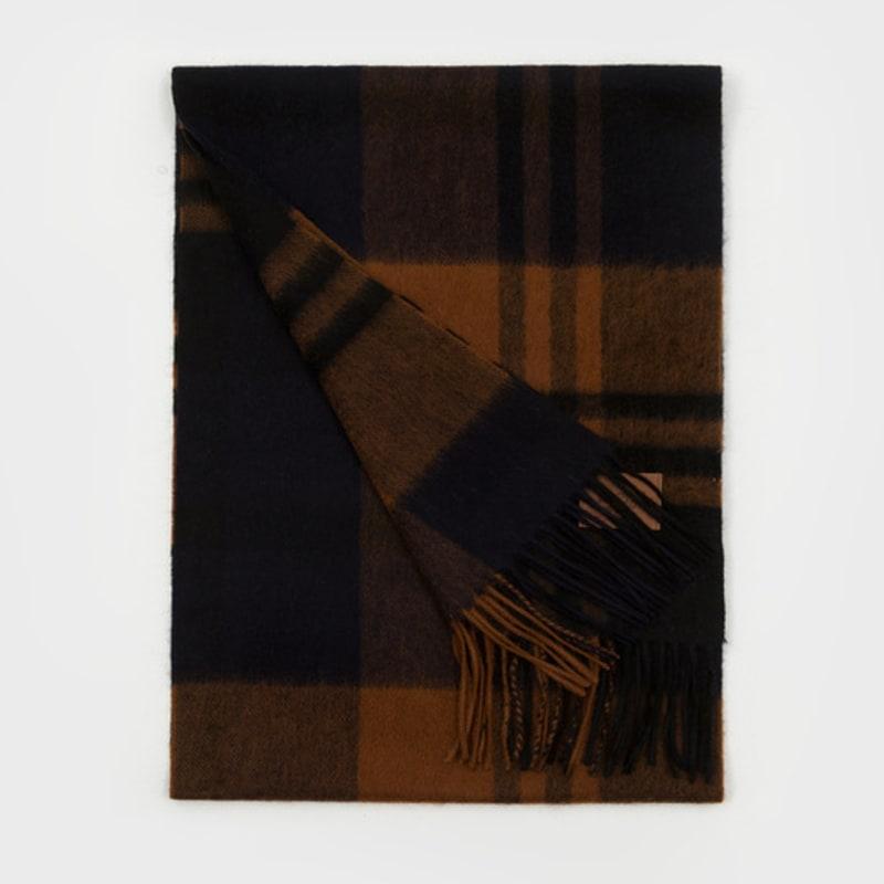 RECLOW MUNM CHECK CASHMERE 100% MUFFLER CAMEL