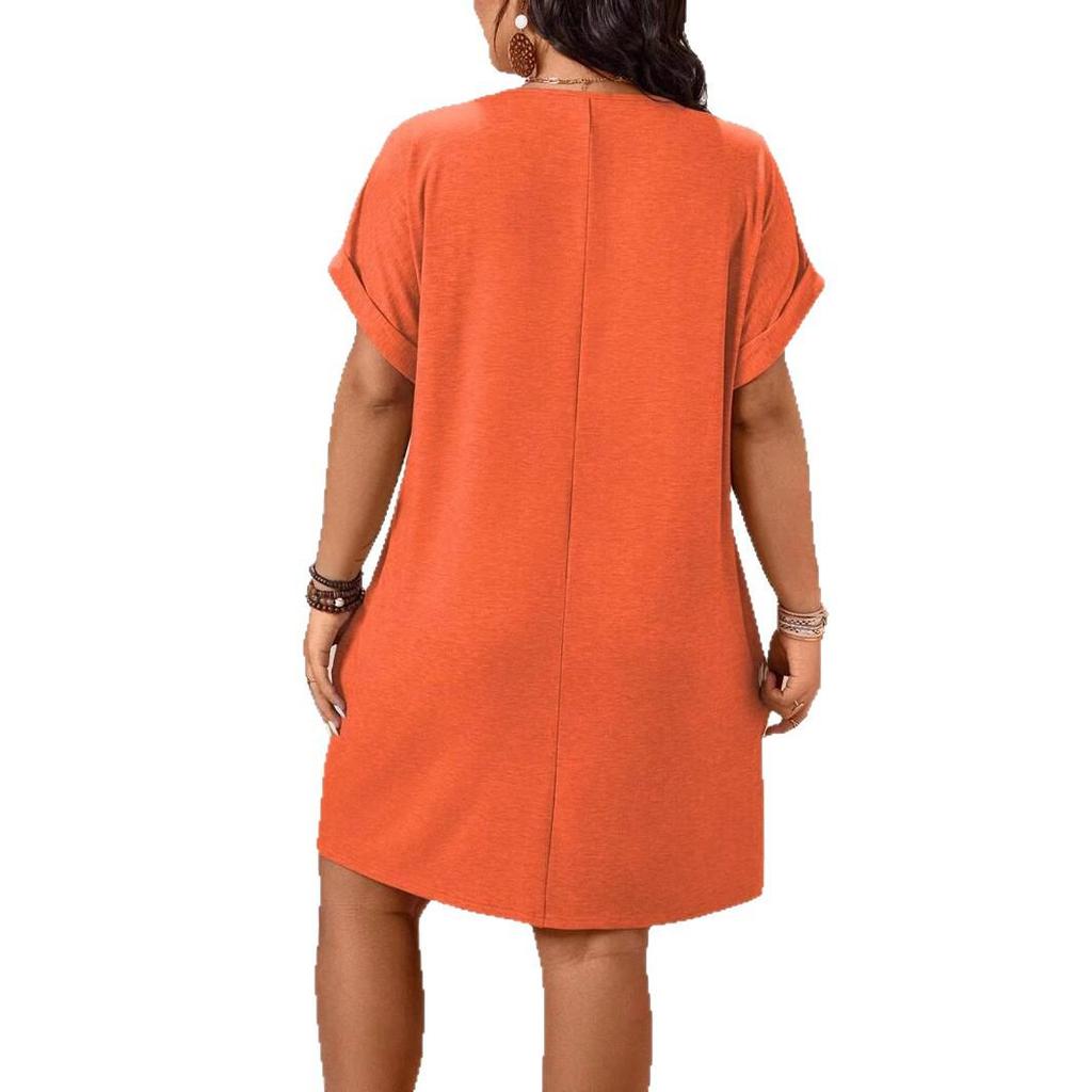 2026 European & American Women's Slim-Fit V-Neck Solid Color Short-Sleeve Dress for Spring/Summer