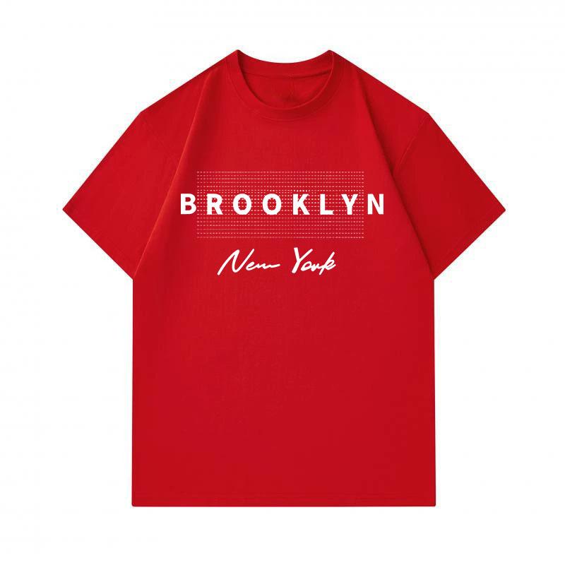 Men's 100% Cotton Crew Neck Short Sleeve T-Shirt, Casual Brooklyn New York Letter Print Soft Breathable Lightweight Summer Daily Wear Top for Street S