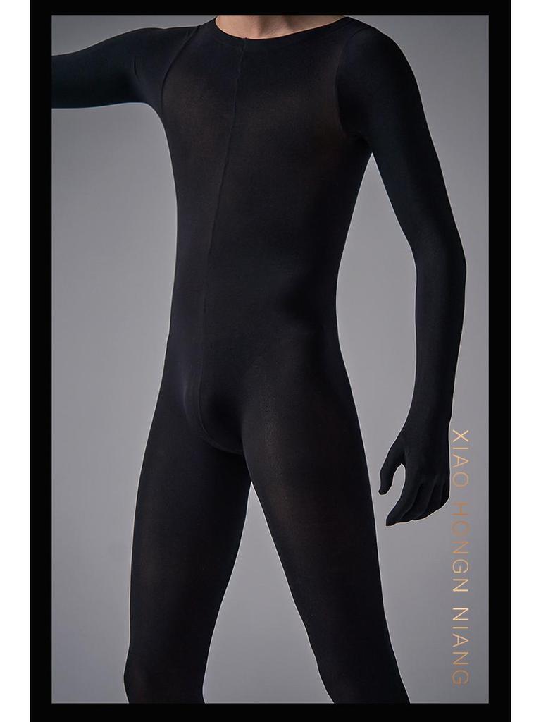 Pánské plus size sametové body s pětiprstými rukavicemi a kalhotami bez zad - Sexy černé punčochy