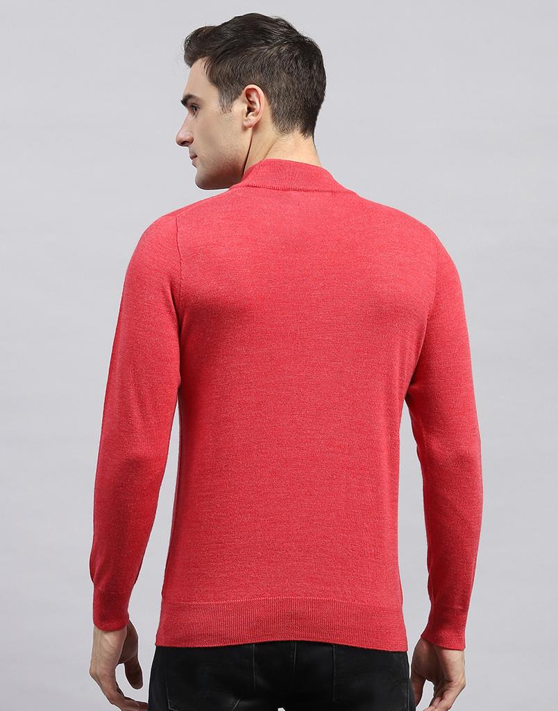 Monte Carlo Mens Solid Red High Neck Full Sleeve Pullover