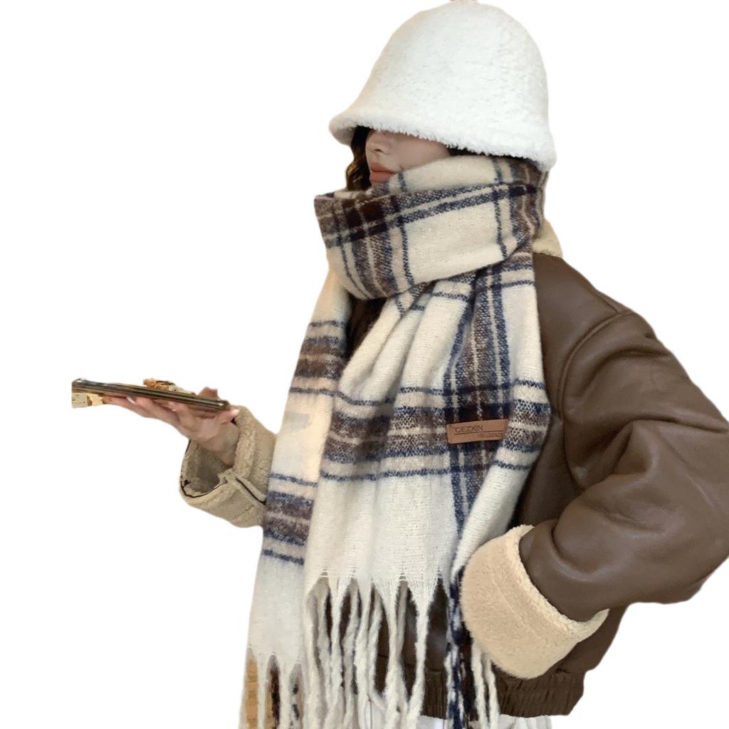 Korean Retro Plaid Scarf Women's Winter Thickened Imitation Cashmere Warm Scarf Versatile Shawl Student Couple New