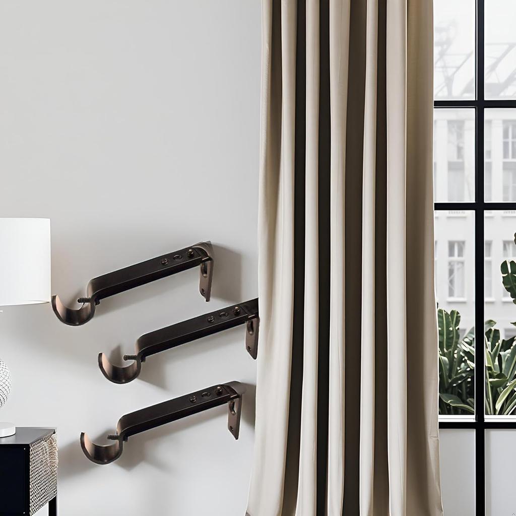 Curtain Rod Brackets Heavy Duty Drapery Hardware Adjustable Curtain Rod Holders Black for 7/8 or 1 Inch Rods, Set of 3 (Black, Fits Rods Up To 1