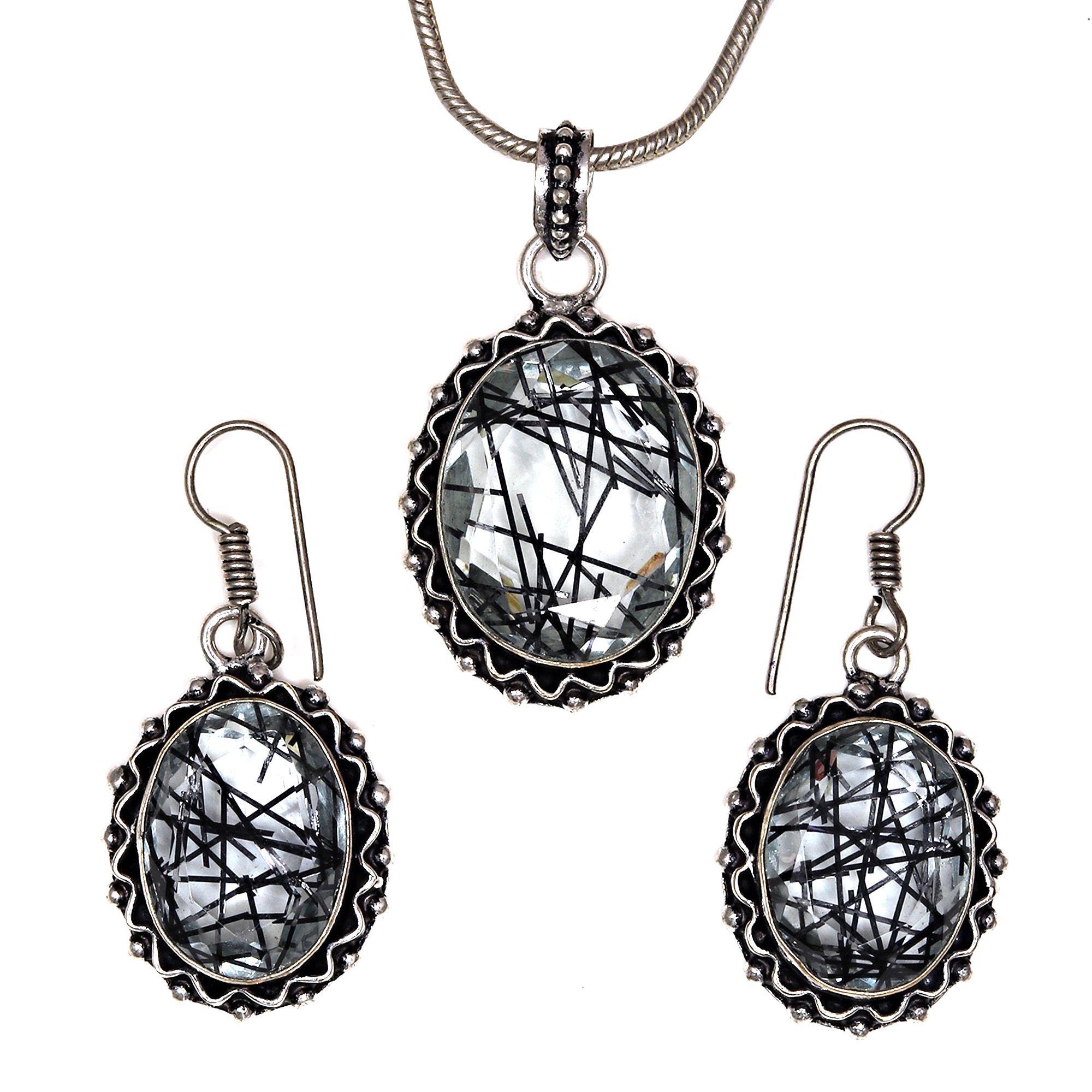 

Черный рутиловый комплект подвеска ювелирные изделия серьги 18-20 драгоценный камень ручная работа