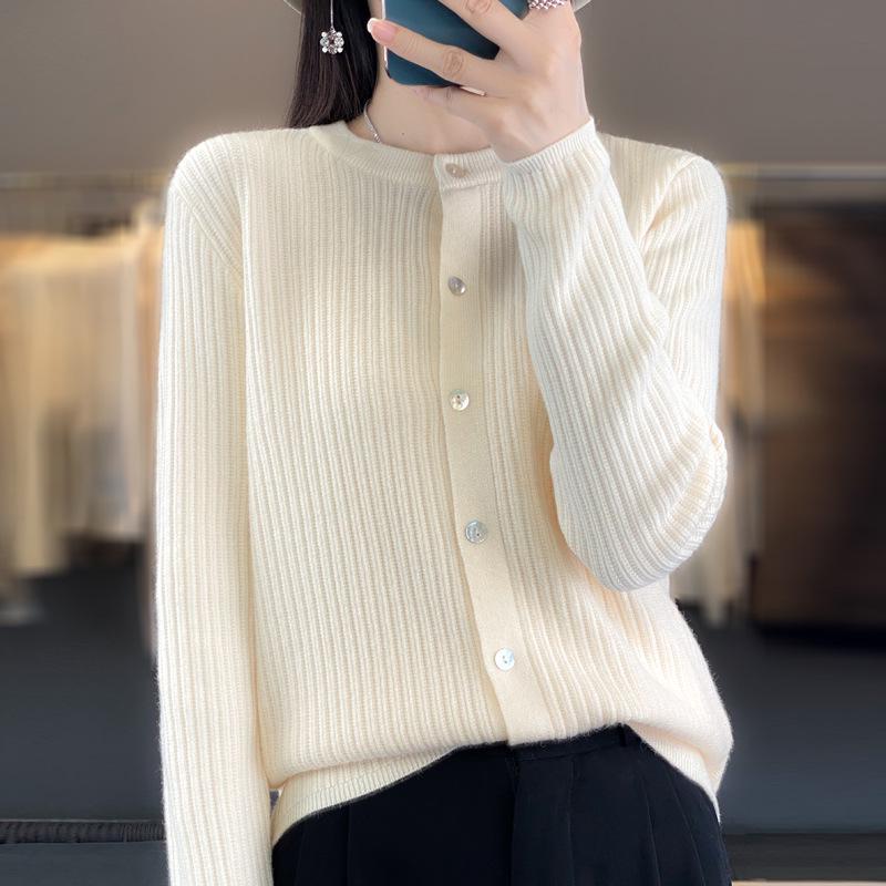 

Ribbed Knit Cardigan with Round Neck and Velvet Long Sleeves for Autumn and Winter XL [62.5-67.5 kg]