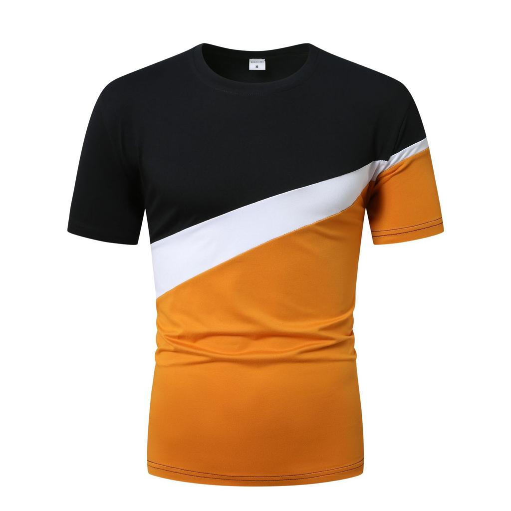 Summer Round Neck 3D Color Blocking Print Top Fashionable Casual Short Sleeved Men's T-shirts