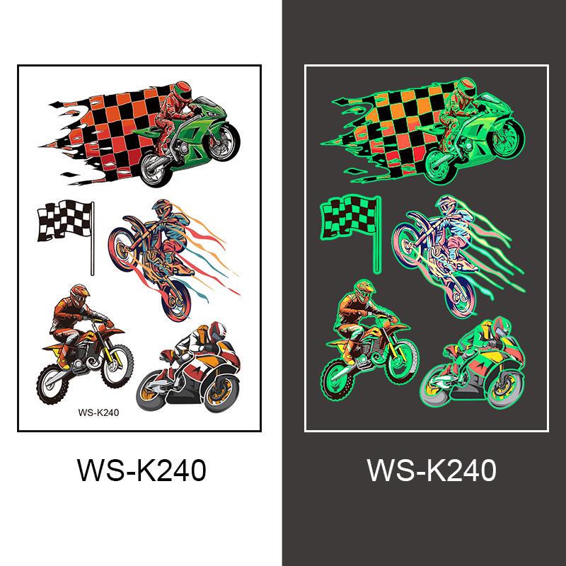 

Водонепроницаемые флуоресцентные зеленые светящиеся наклейки-татуировки для детей - гоночный мотоцикл дизайн автомобиля 120x76mm