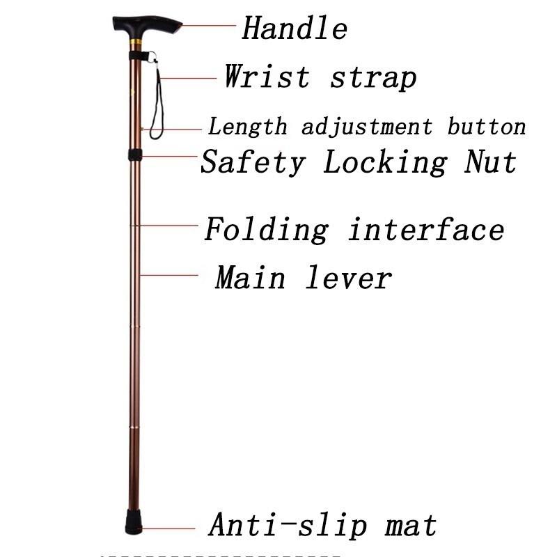 Folding Cane Aluminum Alloy Four Section Telescopic Non Slip Folding Cane Elderly Adjustable Cane Mountain Climbing Cane