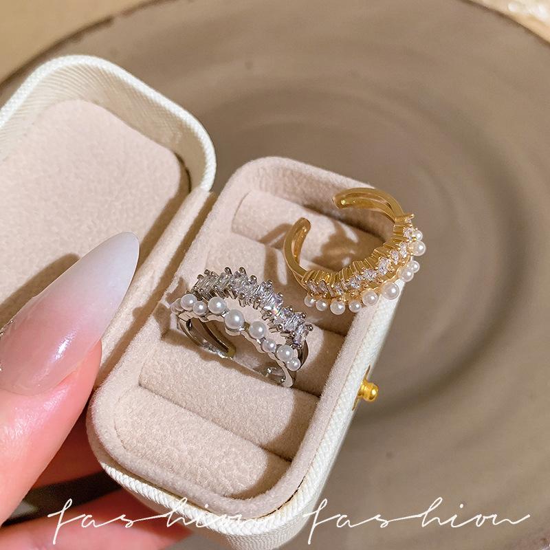 Zirkon Offener Ring für Damen, Leichter Luxus, Nische, High-End, Geometrisch geformter Ring für den Zeigefinger