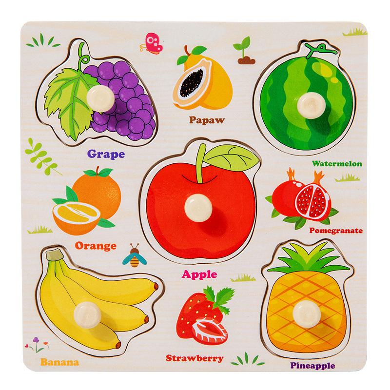 Wooden Puzzles Montessori Baby Toys Cartoon Animal Fruit Traffic Hand Grab Boards Cognition Jigsaw Puzzle Kids Educational Games