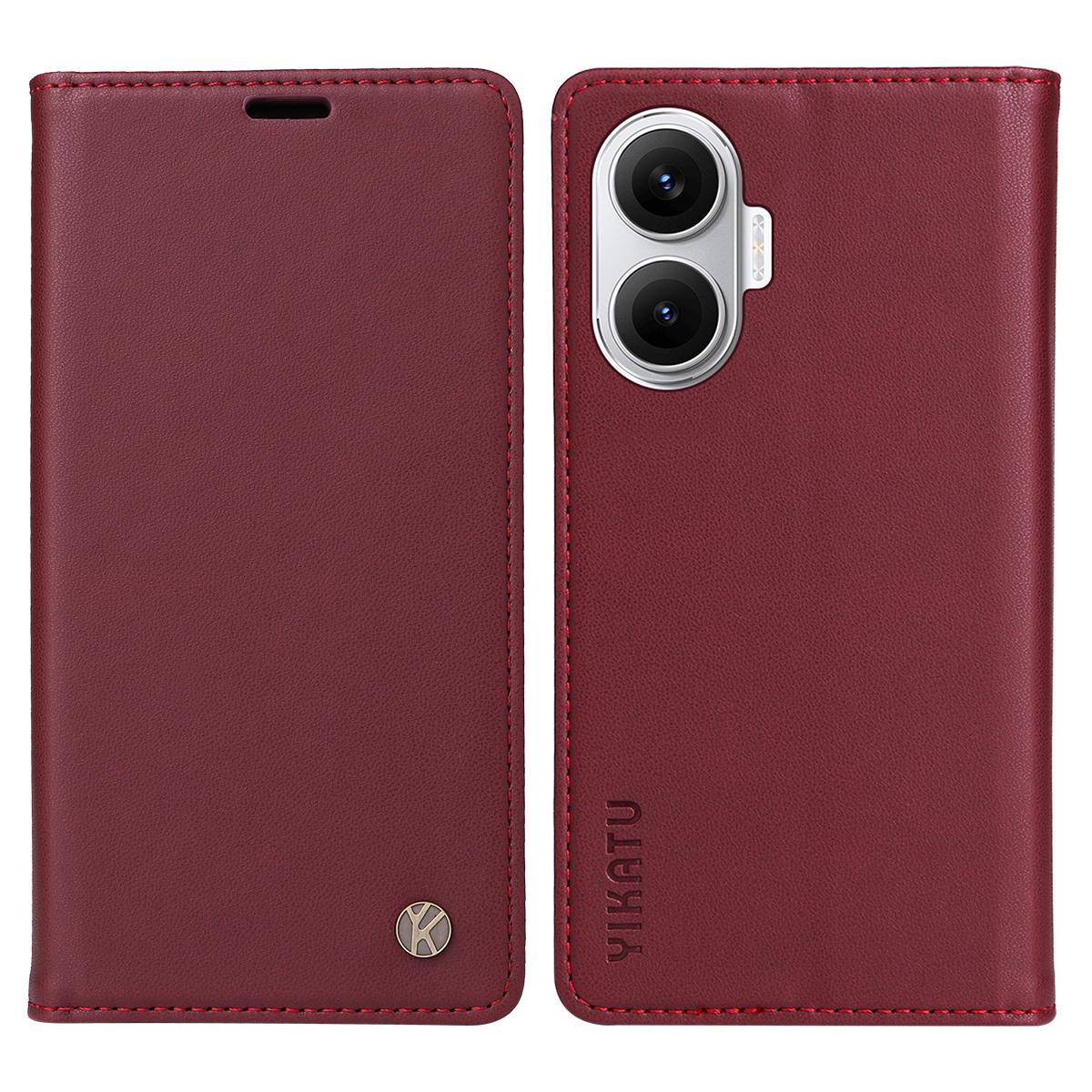 

For Xiaomi Redmi Turbo 4 Pro 5G Phone Cases YIKATU Magnetic Closure PU Leather Mobile Cover Wine Red