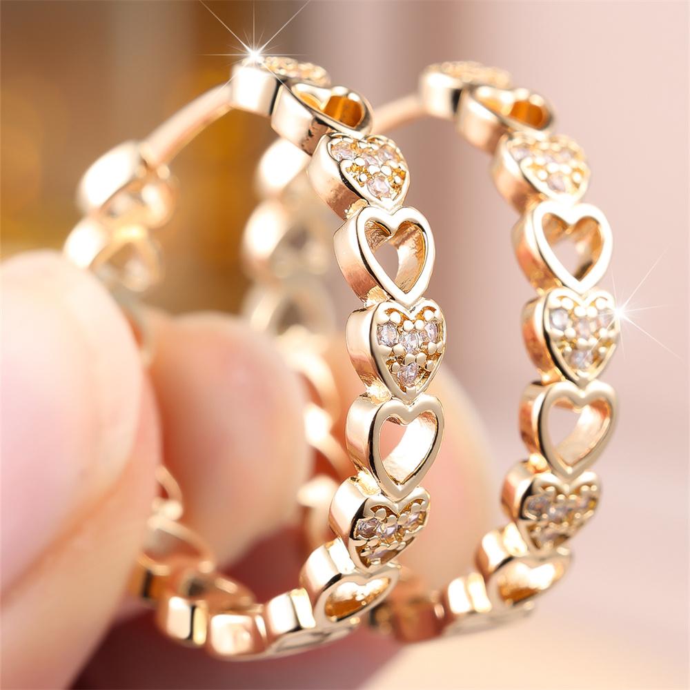 Vintage Hollow White Zircon Small Stone Love Heart Hoop Earrings For Women Gold Color Ear Buckle Wedding Jewelry Versatile Gifts