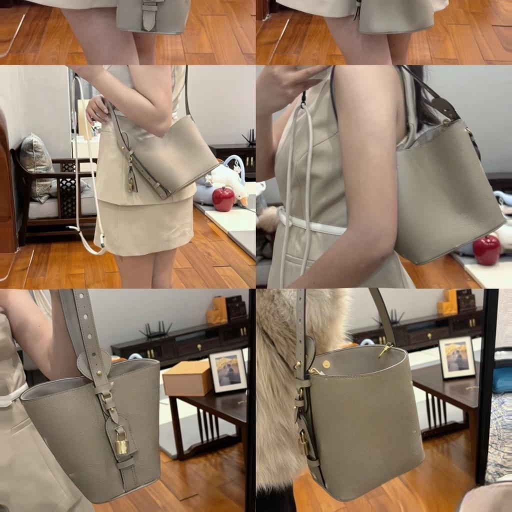 Women's Composite Leather Bucket Bag In Grey - Versatile Shoulder Crossbody & Handbag, Perfect Holiday Gift