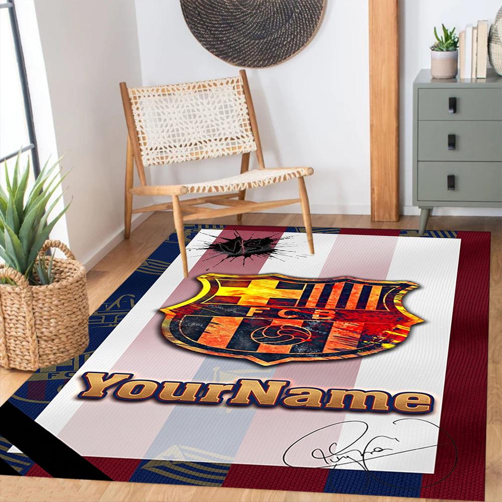 Fc Barcelona Customized Name Area Rug Design for Dormitory Entryway Outdoor Foyer Anti-slip Rug Office Home Decor Perfect Birthday/Christmas Gift Idea