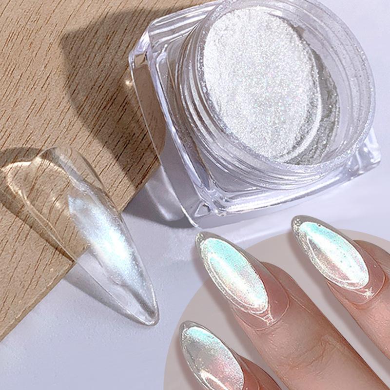 Nail Art Ice Muscle Powder Pearlescent Powder, Ice Cube Nail Art Highlight Powder Polarized Fine Glitter Human Fish Powder