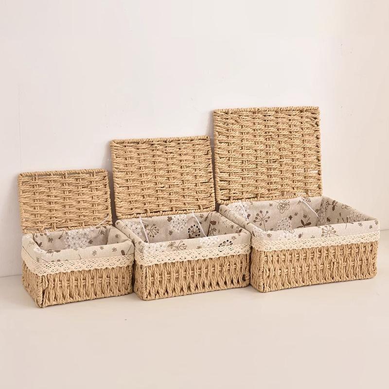 Household Rattan Woven Storage Box For Toys Snacks And Miscellaneous Items Desktop Cosmetic Storage Box