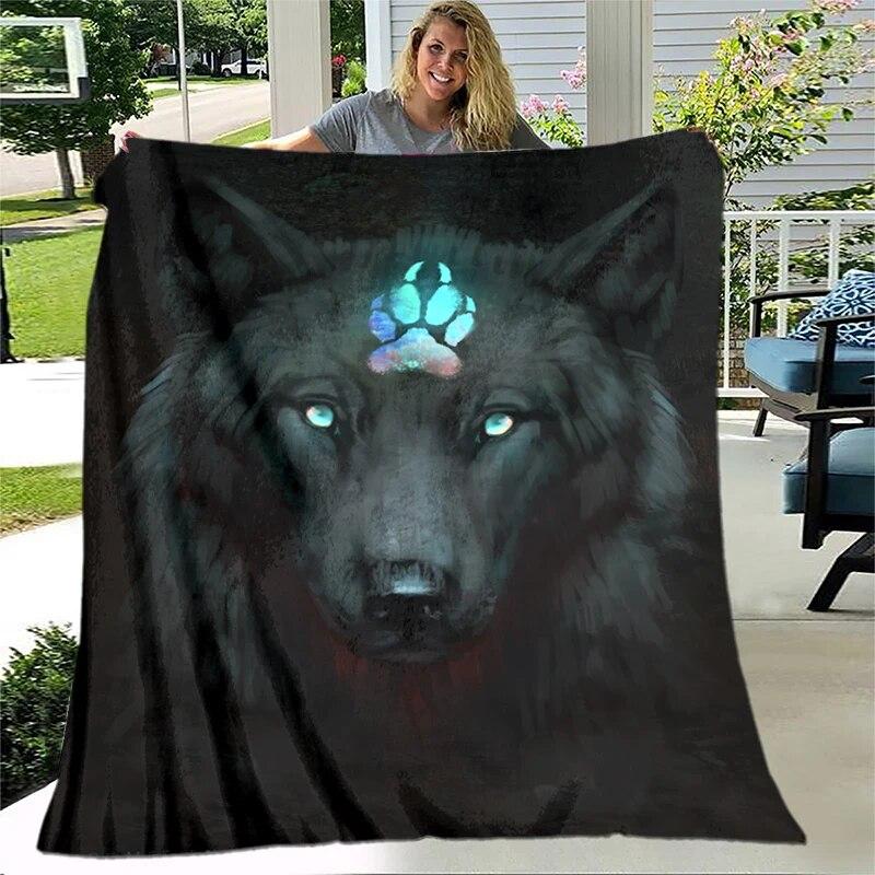 Art Fantasy Wolf Soft Plush Sofa Bed Throwing Cartoon Picnic Blankets Modern Flannel Blanket Gedruckt Bettdecke Geschenk Gift
