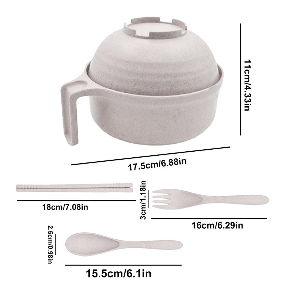 Microwave Ramen Cooker Instant Noodles Bowl with Handle Wheat Straw Tableware with Spoon Chopsticks Fork Dorm Kitchen dinnerware
