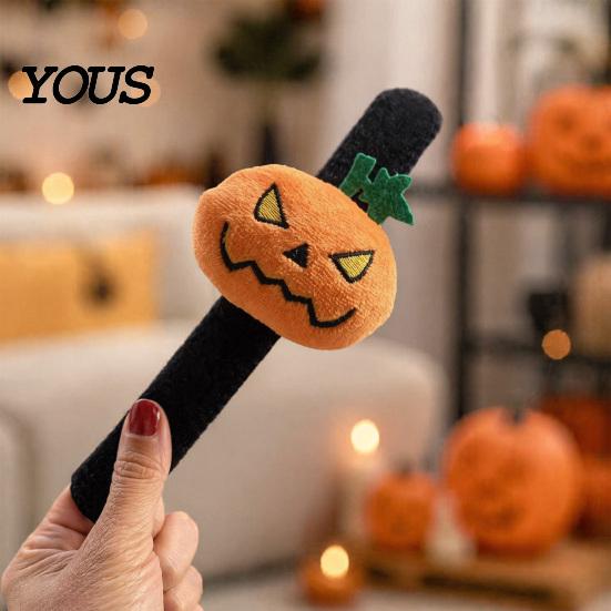 Soft Plush Wrist Wraps Halloween Stuffed Slap Bracelet, Pumpkin Ghost Bat Skull Cat Character Bracelets Cute Band Props for Boys Girls Party