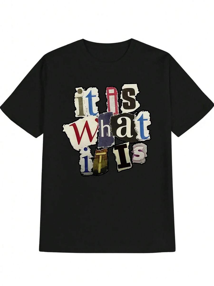 

Unisex S Casual Crew Neck T-Shirt With It Is What It Is Print - Black S