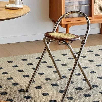 Retro Folding Dining Chair - Electroplated Metal Frame with Backrest, Vintage Style Chair for Home Decor, Chairs Dining Room