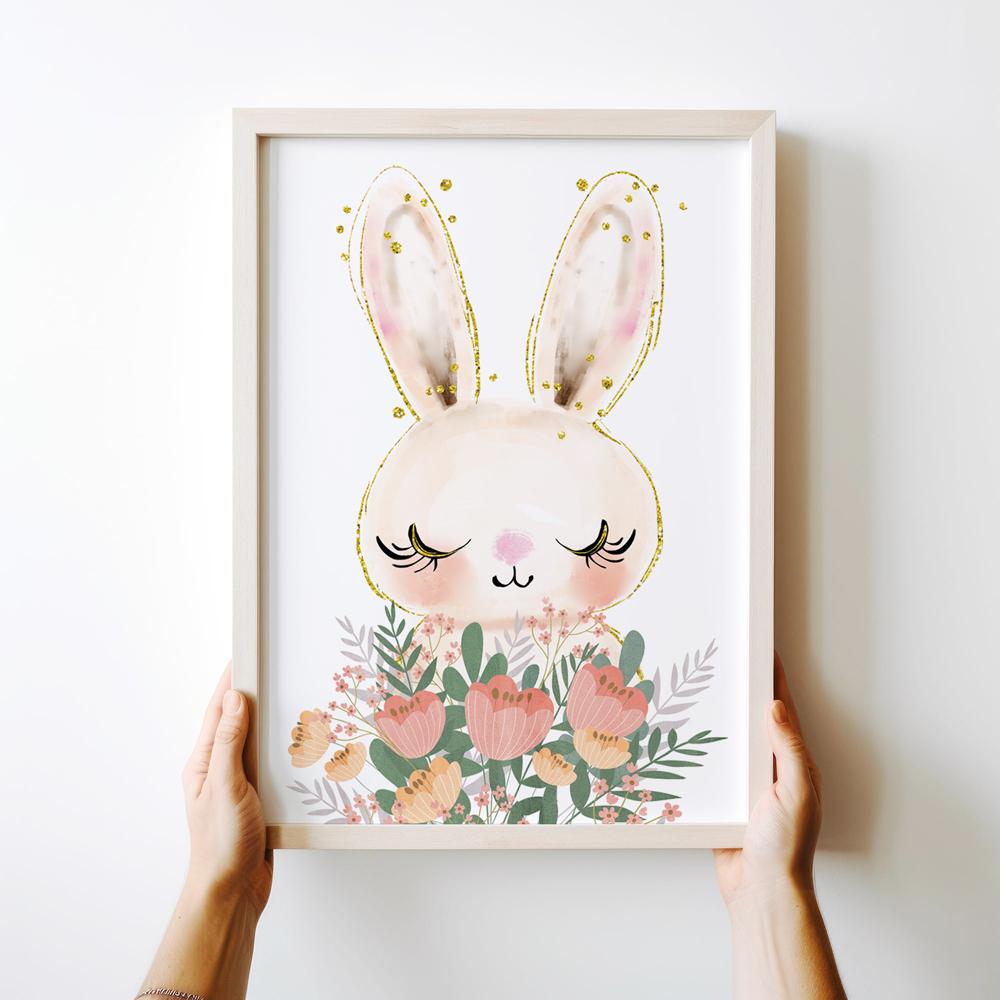Rabbit Bunny Flowers Poster for Children