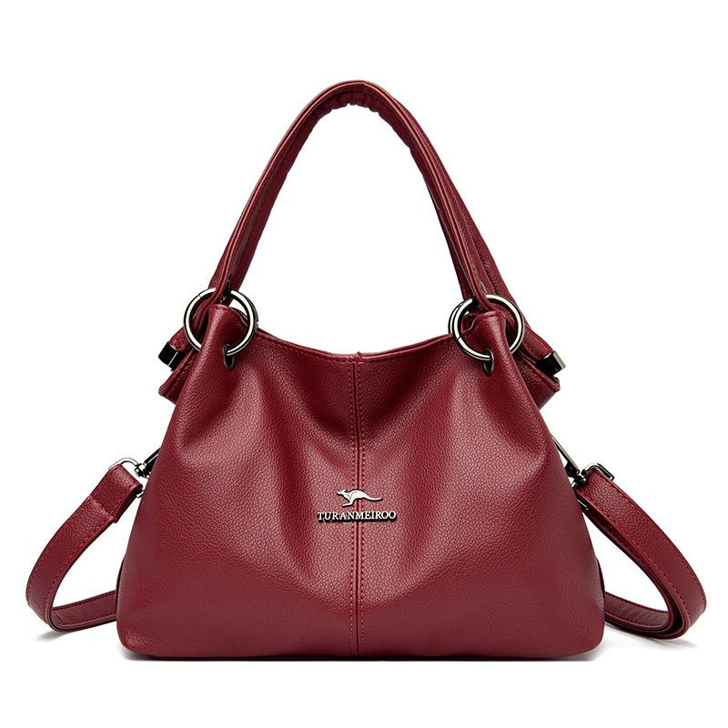 Bag Women's High-end Women's Handbag Luxury Soft Leather Women's Shoulder Bag Retro Solid Color Large-capacity Mother Bag