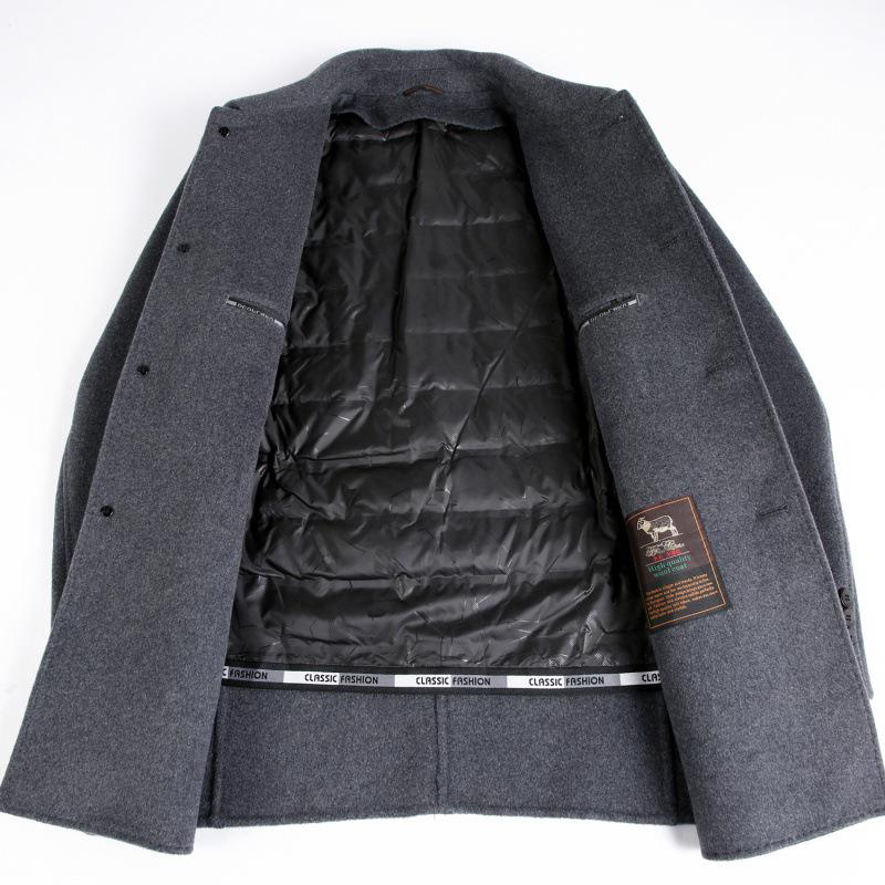 Doppelseitiger Herren-Woll-Kaschmir-Trenchcoat mit Daunenfutter