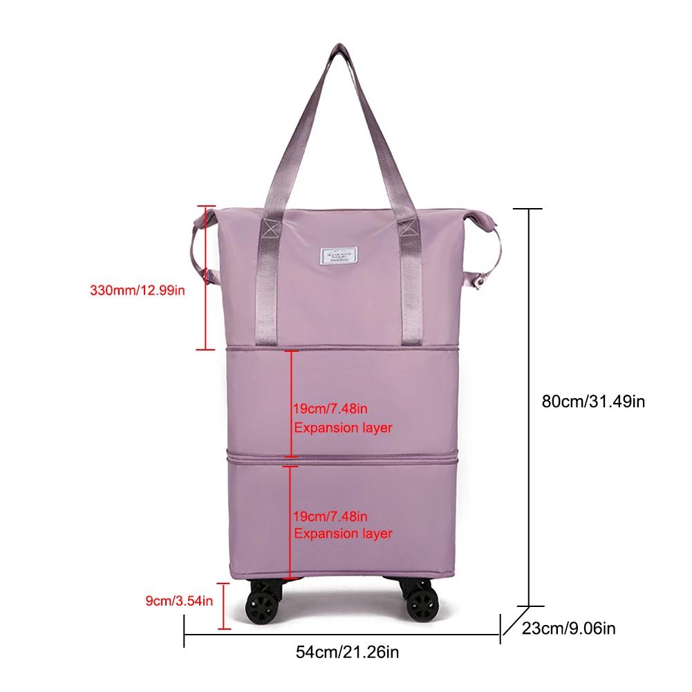 Collapsible Trolley Bag with Wheels Luggage Rolling Bags Large Capacity Dry-Wet Separation Unisex Business Trip Bag