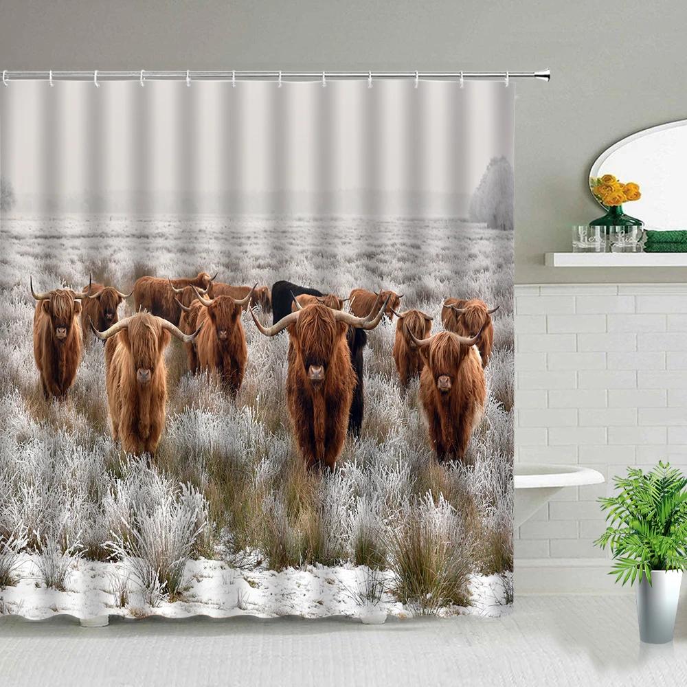 Africa Grassland Wild Animals Printed Shower Curtains Tiger Lion Waterproof Fabric Bathroom Curtains Bathtub Decor with Hooks