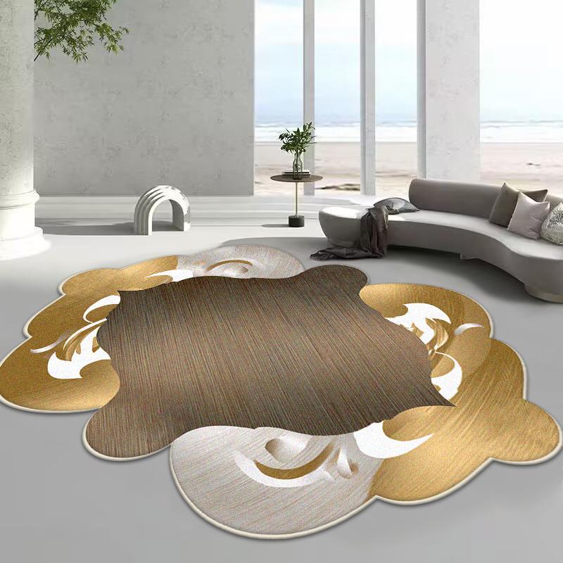 Luxury Gold Special-shaped Carpet Living Room Decoration Home Kids Bedroom Carpets Non-slip Washable Floor Mats Large Area Rug