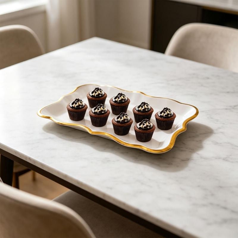 Set of 10 White Paper Party Plates with Gold Trim for Cake Service, Reception Dining and Dessert Table Hosting at Family Gatherings