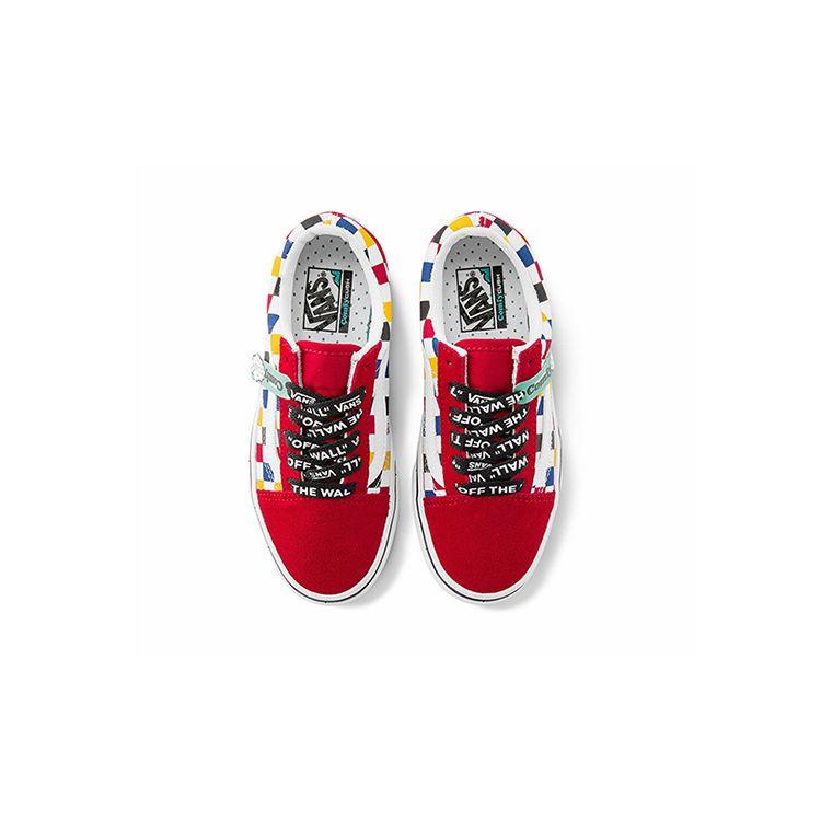 Vans Old Skool Series Canvas Checkerboard Trendy Versatile Sports Low-Top Kids Skate Shoes Red White Blue Color Block Kids Sneakers VN0A4U1Q2JR