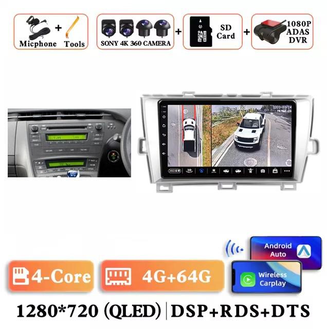 Android 14 Carplay Auto For Toyota Prius 3 XW30 2009 2010 2011 2012 2013 - 2015 RHD Car Radio Multimedia Player GPS Stereo DSP