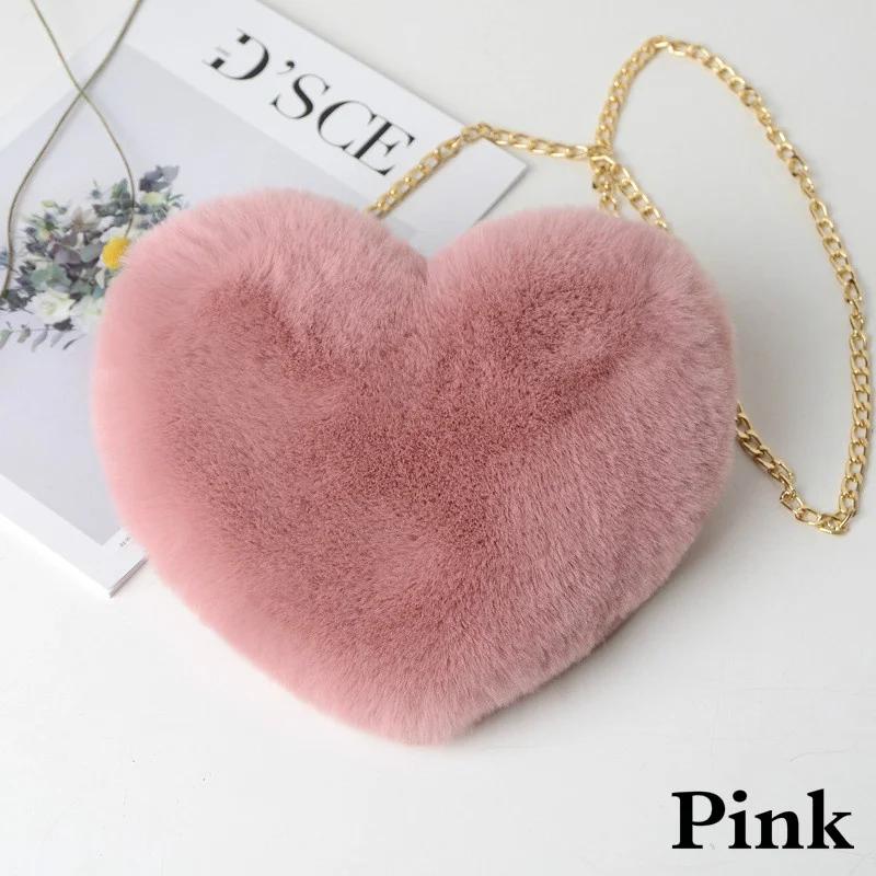 Internet Celebrity Fashion Plush Heart-shaped Chain Crossbody Bag with Artificial Wool Love One Shoulder Peach Heart Zero Wallet