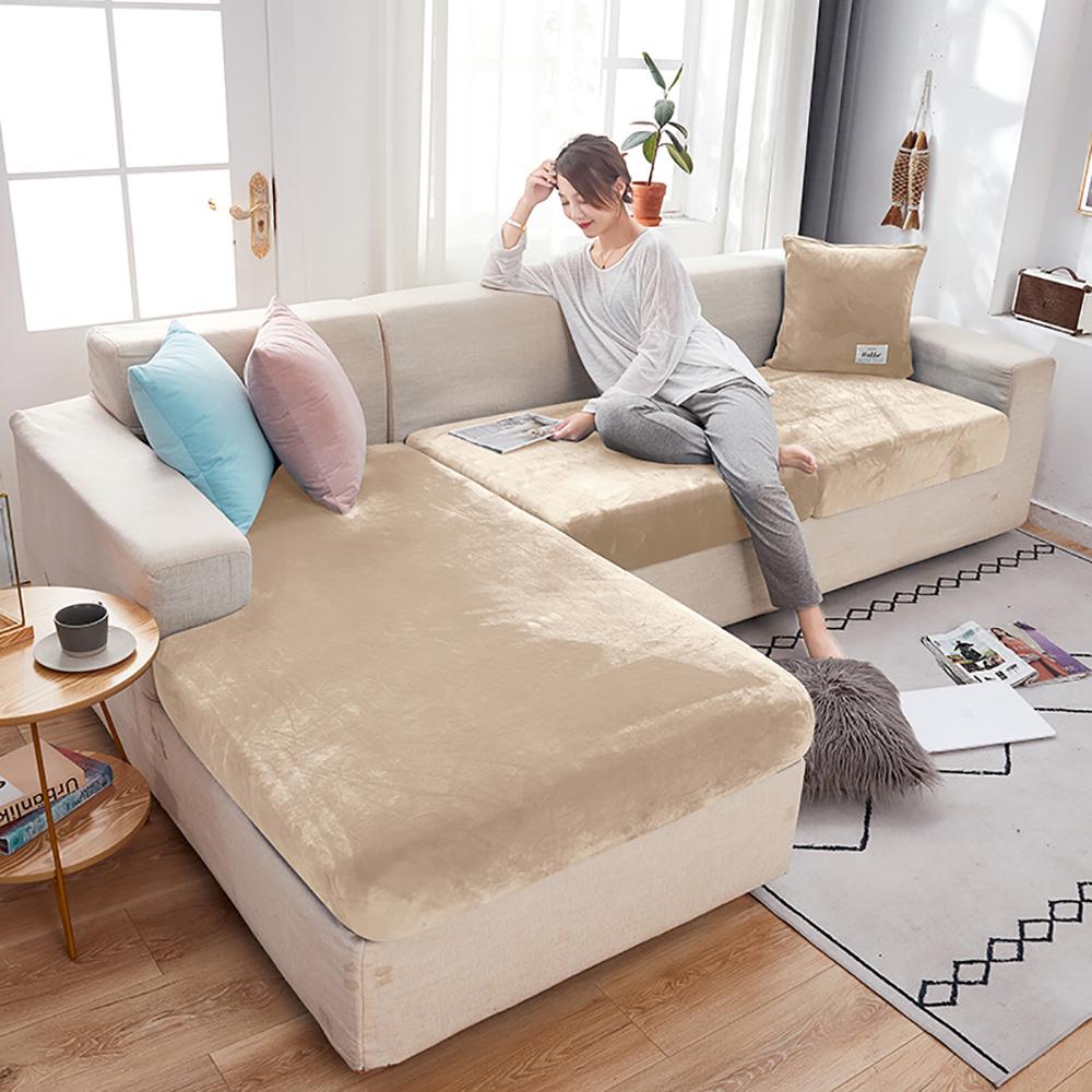 Super Soft Velvet Sofa Seat Cushion Cover For Living Room Stretch Elastic Protector L Shape Corner Armchair Sofa Slipcover