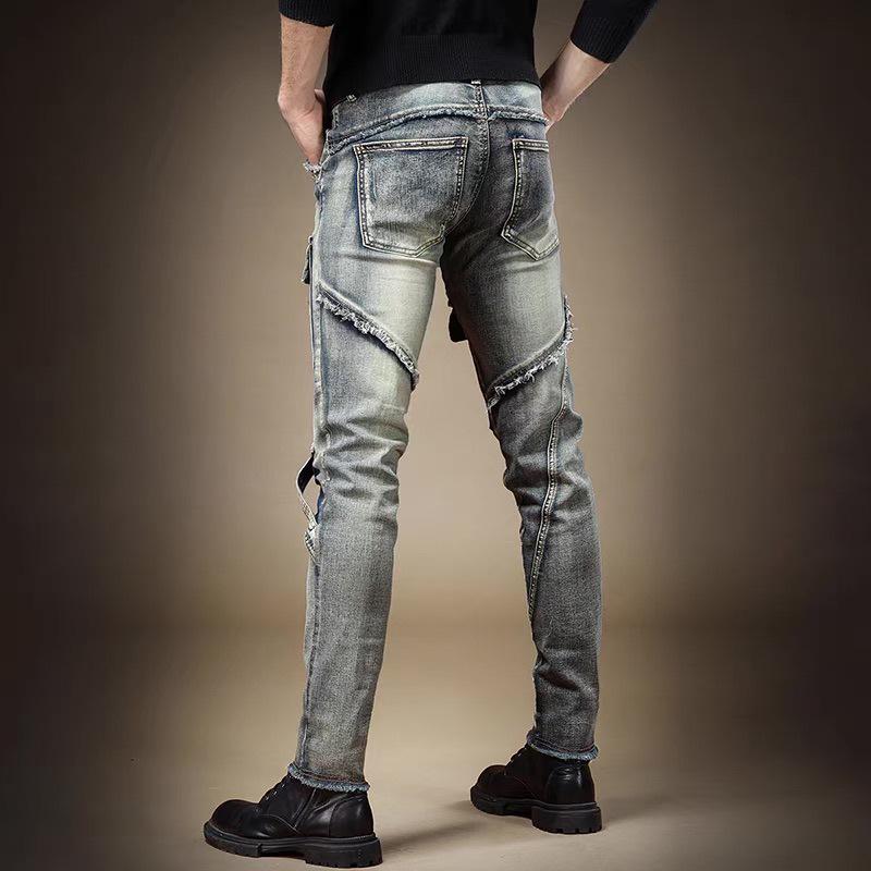 Men's Retro Styled Slim Fit Workwear Jeans with Scraped Edges - Spring & Autumn Trends
