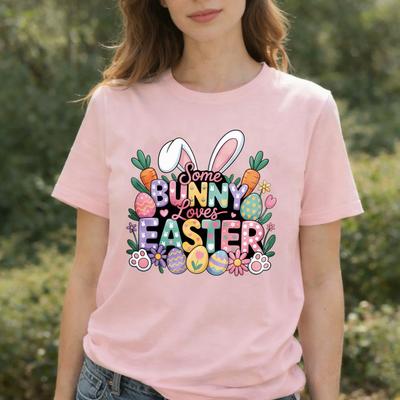 Pastel Some Bunny Loves Easter Tshirt Bunny Ears  Carrot Egg Graphic Breathable Cotton Casual Streetwear For Cozy Shortsleev