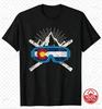 Vintage Colorado State Flag Ski Goggles Cross Skis Mountain Graphic T Shirt Unisex Skiing Outdoor Sports Casual Short Sleeve Tee