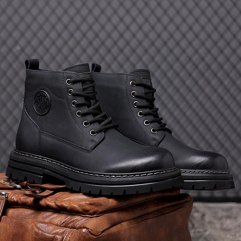 Men's British-Style Yellow Winter Boots - Thickened Velvet Lining, Martin Design, Trendy Desert Workwear, Cotton Shoes.