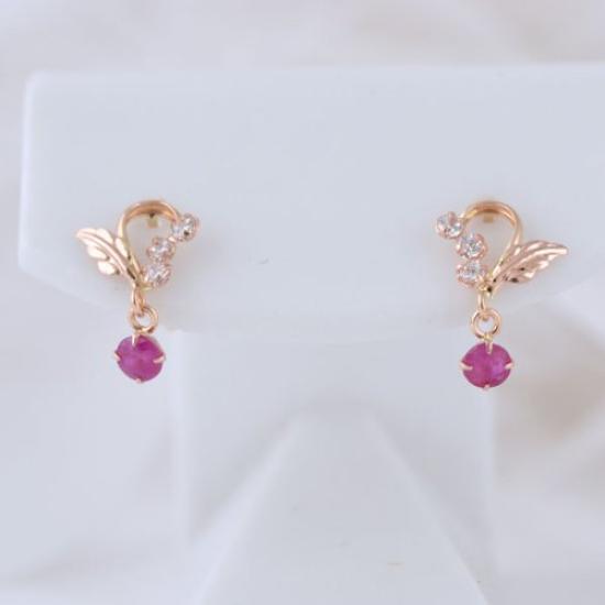 Kotobuki Jewelry July Birthstone Ruby Angel of Happiness Earrings In 14K Gold Set with Polishing (Gift Cloth)
