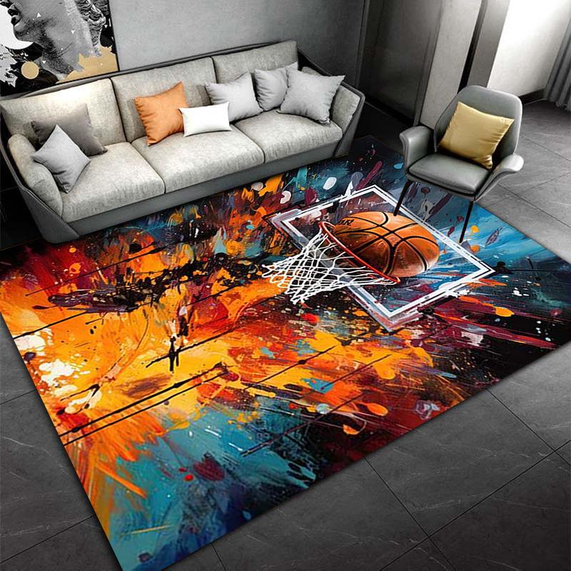 "Colorful Basketball Art Rug with Hoop and Splatter Design Style" Suitable for use as an anti-slip for living room bedroom sofas
